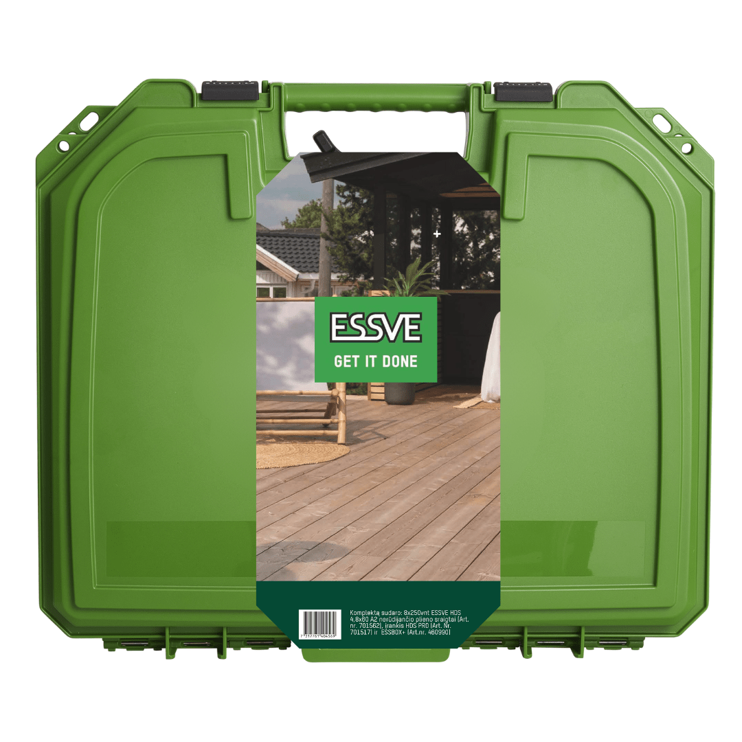 Terasų montavimo medsraigčių rinkinys HDS 4,8x60 2000vnt+ESSVE BOX lagaminas su montavimo įrankiu - Image 3
